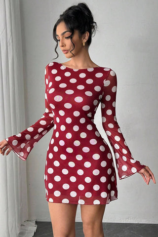 Polka Dot Deep V-Back Mini Dress