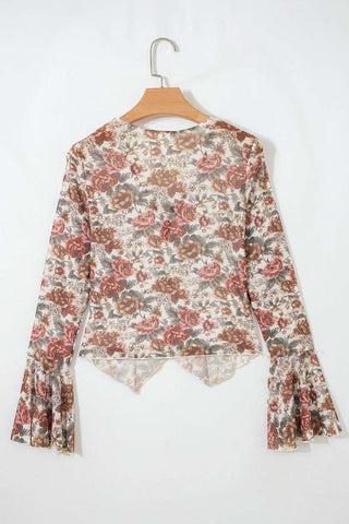 Floral Print Stitched Tie V Neck Blouse