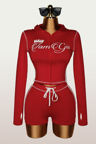 Zip-Up Hoodie and Shorts Set