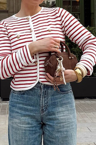 Button-Front Striped Cardigan