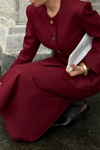 Buttoned Blazer and Skirt Set