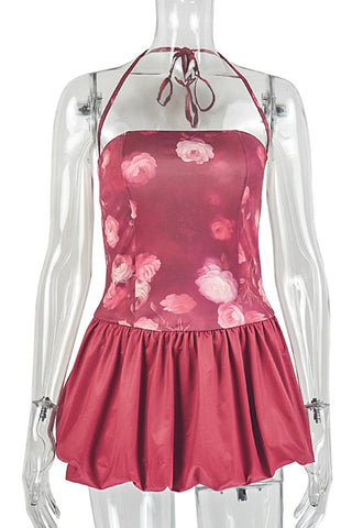 Halter Neck Floral Mini Dress