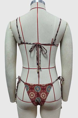 Patterned Bikini Set with Chain Details