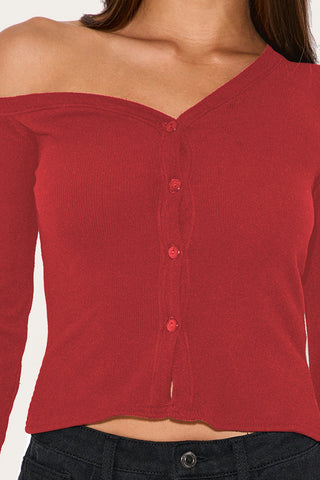 Asymmetric Buttoned Off-Shoulder  Top