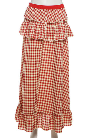 Gingham Ruffle Split Skirt