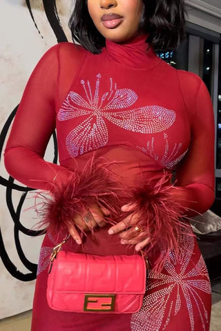 Sheer Mesh Embellished Maxi Dress