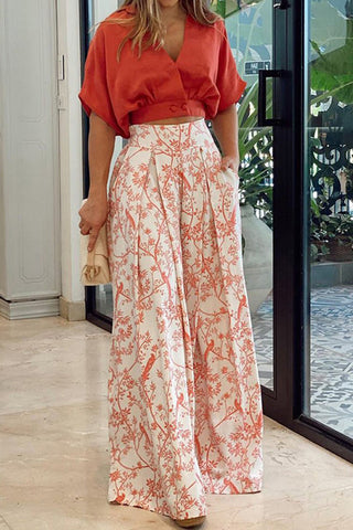 Abstract Blouse and Wide-Leg Pants Set