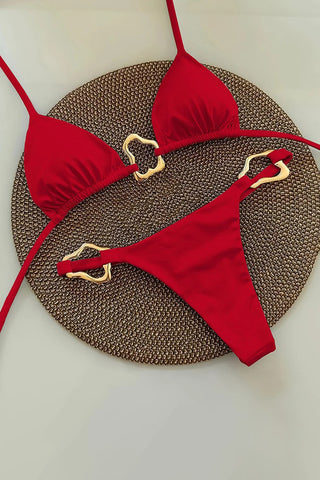 Chic Two-Piece Bikini Set with Gold Accents