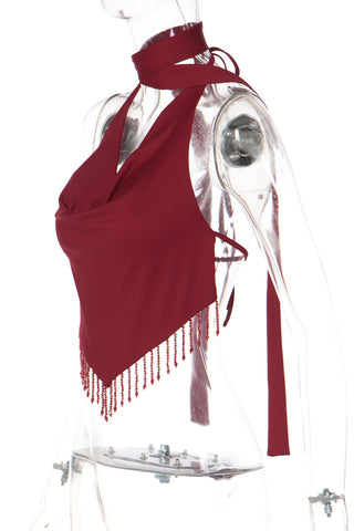 Halter Neck Beaded Tank Top