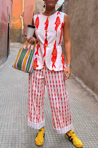 Fish Pattern Sleeveless Top Set