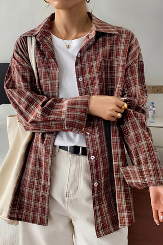 Oversized Button-Up Plaid Shirt