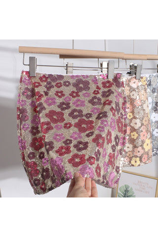 Floral Sequin Mini Skirt