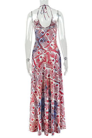 Halter Neck Patterned Maxi Dress