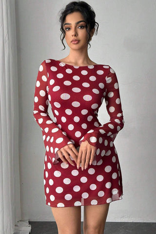 Polka Dot Deep V-Back Mini Dress