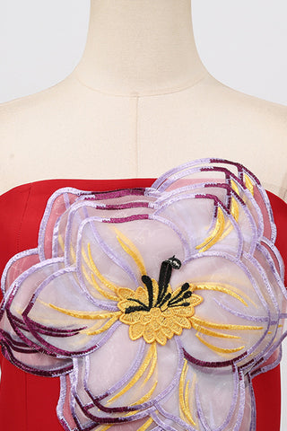 Strapless Floral Midi Dress