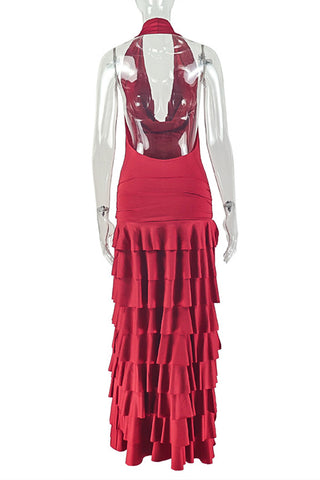 Ruffled Halter Evening Gown