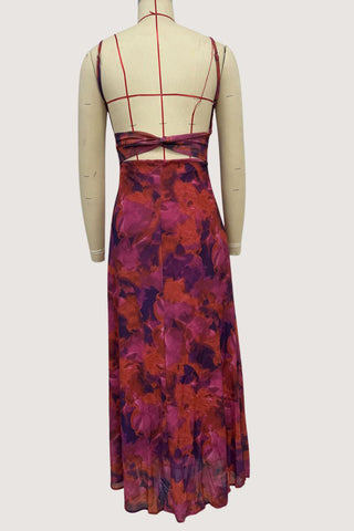 Abstract Print Spaghetti Strap Maxi Dress