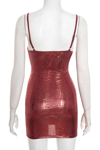 Strappy Croc-Embossed Mini Dress