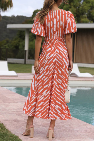 Puff Sleeve Printed Midi Dress