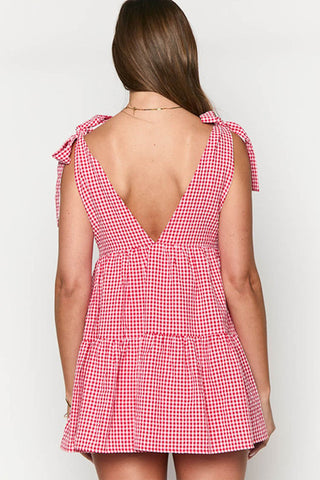 Tie-Strap Gingham Casual Dress