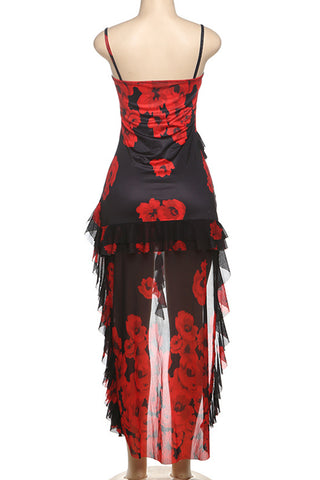 Layered Floral Midi Dress