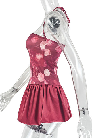 Halter Neck Floral Mini Dress