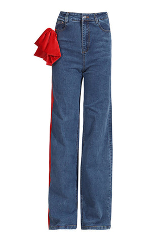 High-Waist Straight-Leg Jeans with Bow