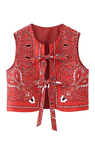 Tie-Front Paisley Print Vest
