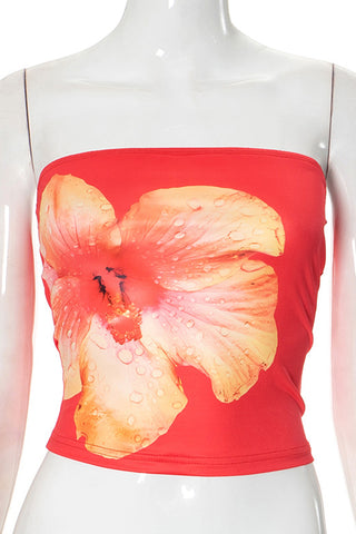 Strapless Floral Graphic Tank