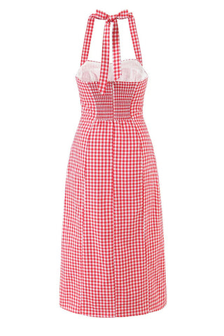Halter Neck Gingham Midi Dress