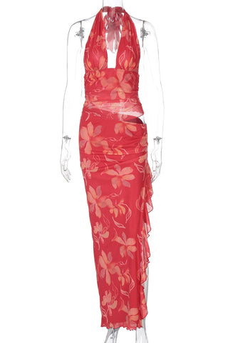 Halter Neck Floral Print Casual Dress