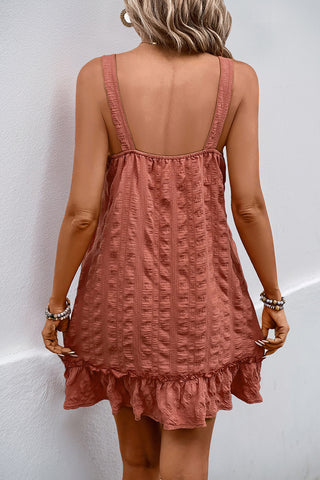 Button-Front Ruffled Casual Dress