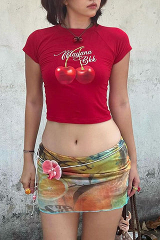 Graphic Cherry Crop T-Shirt