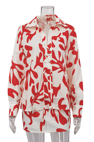 Leaf Print Short Set with Tie Details