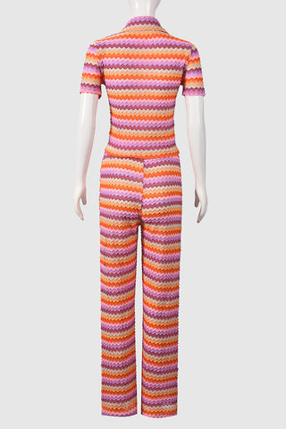 Button-Down Wave Pattern Pants Set