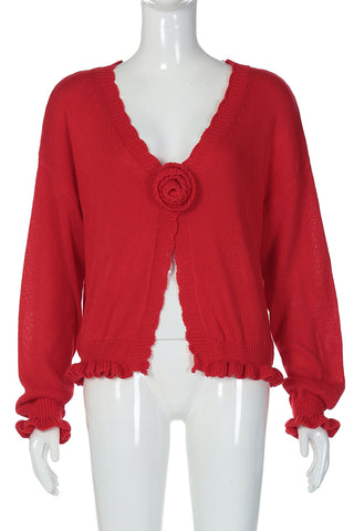 Floral Accent Open-Front Cardigan