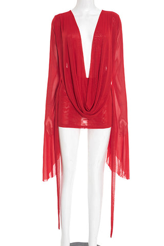 Draped Deep V-Neck Casual Dress