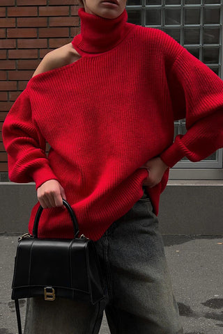 Asymmetric Turtleneck Sweater