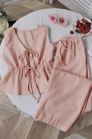 Striped Tie-Front Pants Set
