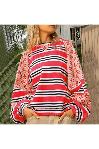 Striped and Floral Pattern T-Shirt