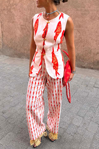 Fish Pattern Sleeveless Top Set