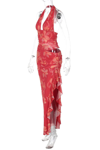 Halter Neck Floral Print Casual Dress