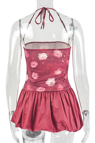 Halter Neck Floral Mini Dress