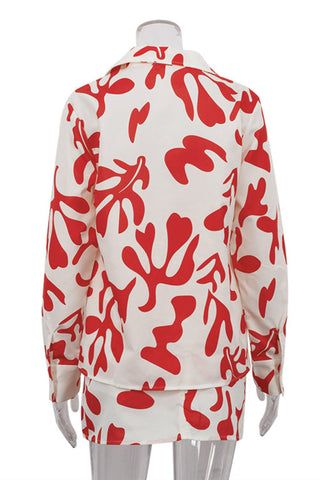 Leaf Print Short Set with Tie Details