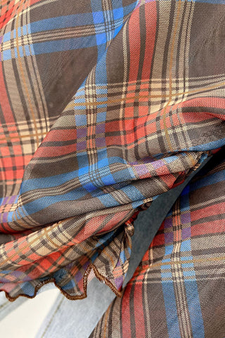 Sheer Plaid Long Sleeve Blouse