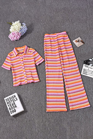 Button-Down Wave Pattern Pants Set
