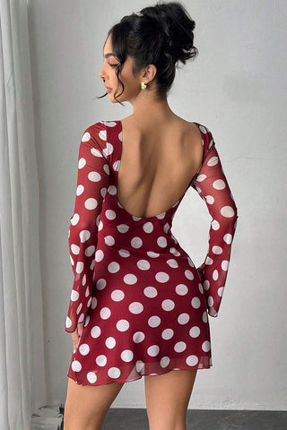 Polka Dot Deep V-Back Mini Dress