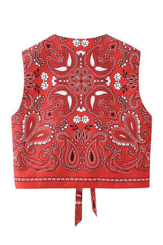 Tie-Front Paisley Print Vest