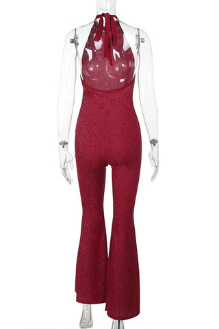 Halter Neck Flare Leg Jumpsuit