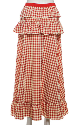 Gingham Ruffle Split Skirt